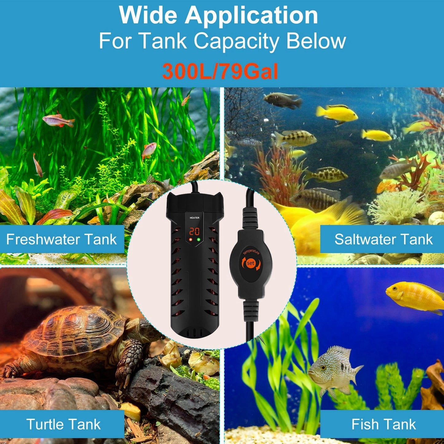 500W Submersible Aquarium Heater – Adjustable Temperature with External Controller