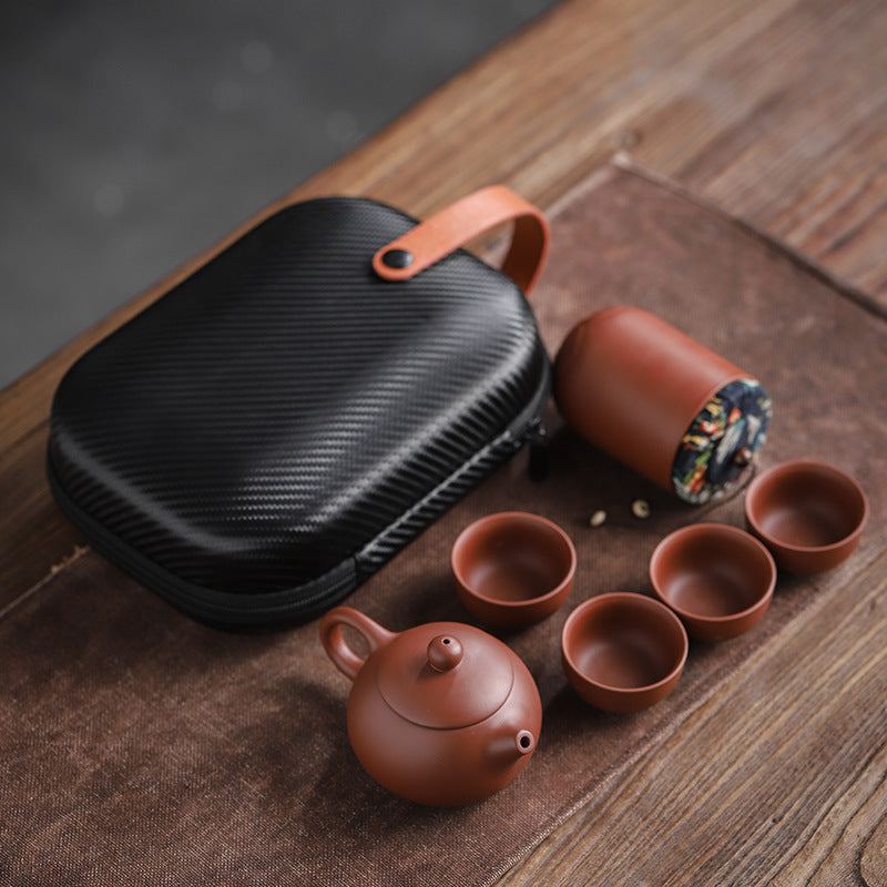 Portable Travel Tea Set – Purple Sand Pot with 4 Cups & Tea Canister