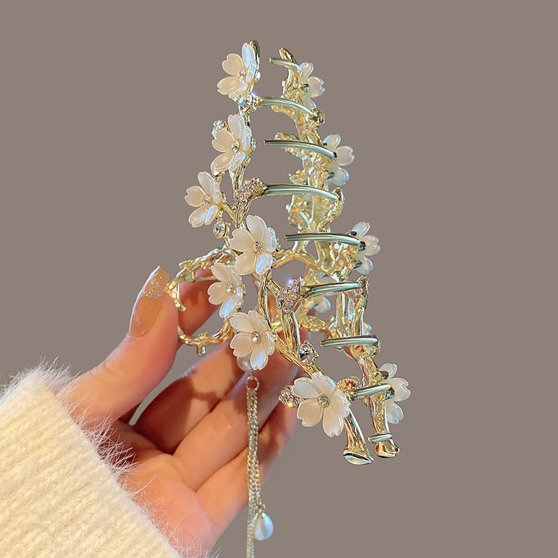 Luxury Pearl Orchid Hair Clip – Decorative Tassel Hairpin for Women