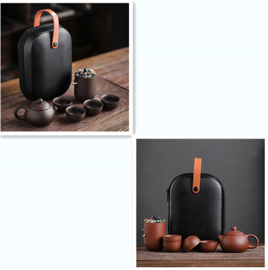 Portable Travel Tea Set – Purple Sand Pot with 4 Cups & Tea Canister