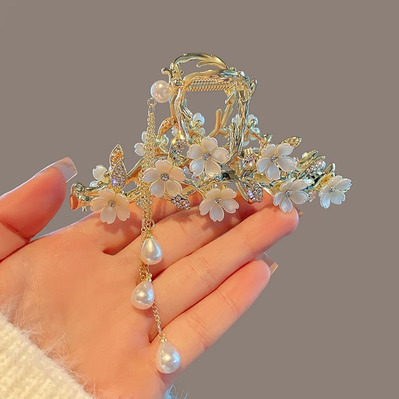 Luxury Pearl Orchid Hair Clip – Decorative Tassel Hairpin for Women
