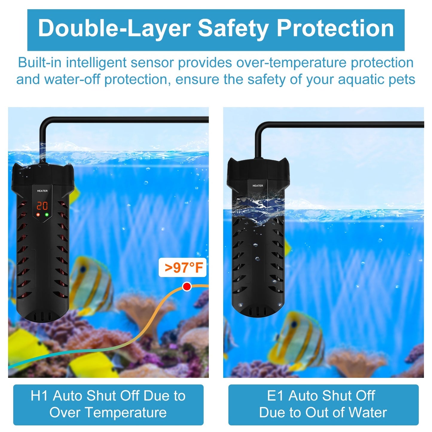 500W Submersible Aquarium Heater – Adjustable Temperature with External Controller