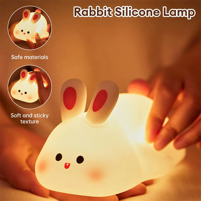 Cute Rabbit LED Night Light – Soft Silicone Touch Sensor Bedside Lamp