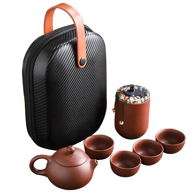 Portable Travel Tea Set – Purple Sand Pot with 4 Cups & Tea Canister