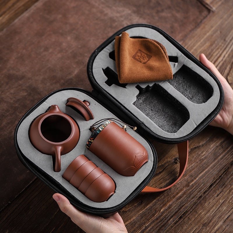Portable Travel Tea Set – Purple Sand Pot with 4 Cups & Tea Canister