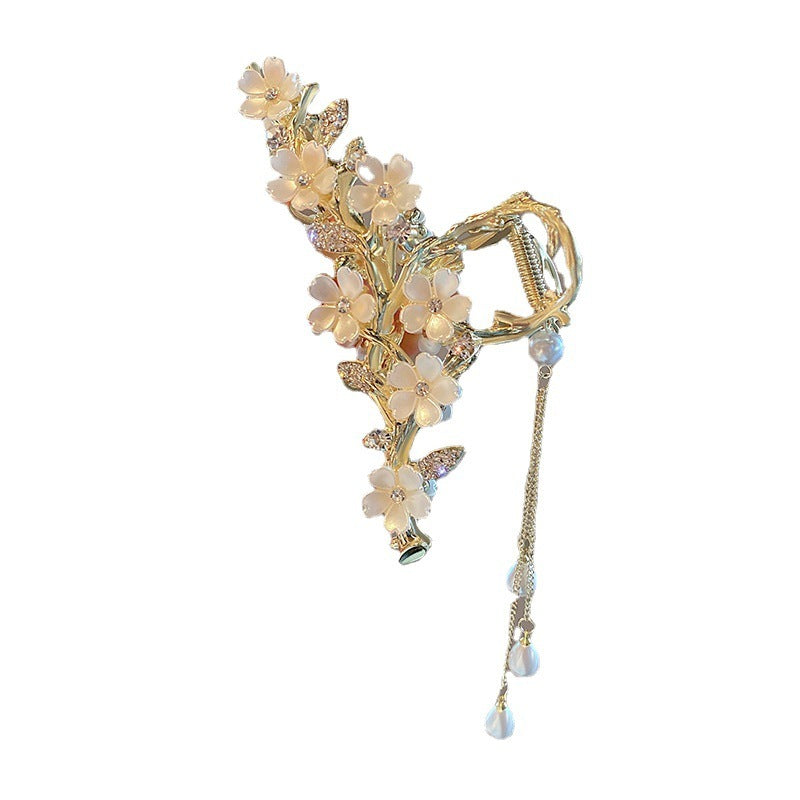 Luxury Pearl Orchid Hair Clip – Decorative Tassel Hairpin for Women