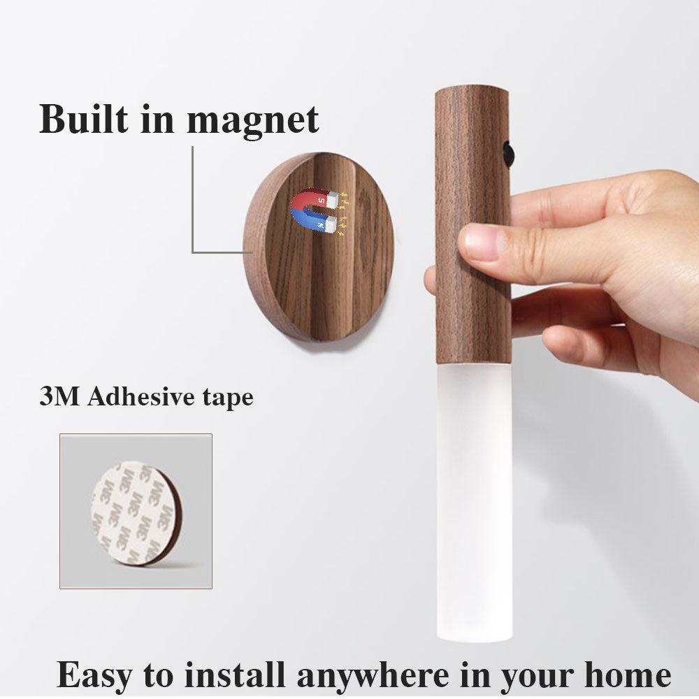 Auto LED USB Wireless Night Light – Magnetic Wood Motion Sensor Wall Lamp