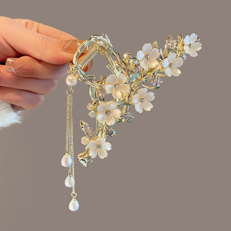 Luxury Pearl Orchid Hair Clip – Decorative Tassel Hairpin for Women