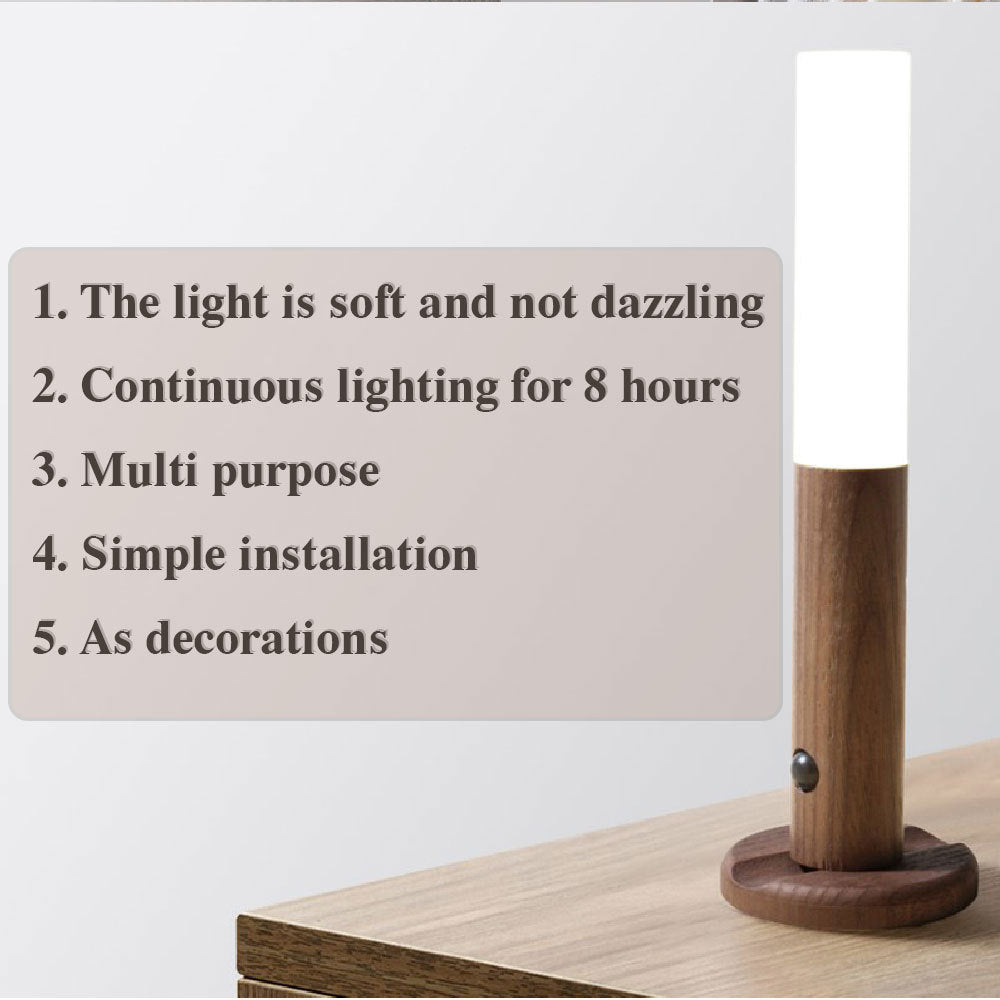 Auto LED USB Wireless Night Light – Magnetic Wood Motion Sensor Wall Lamp
