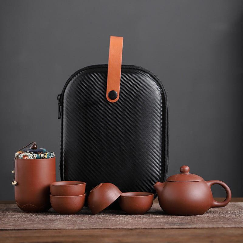 Portable Travel Tea Set – Purple Sand Pot with 4 Cups & Tea Canister