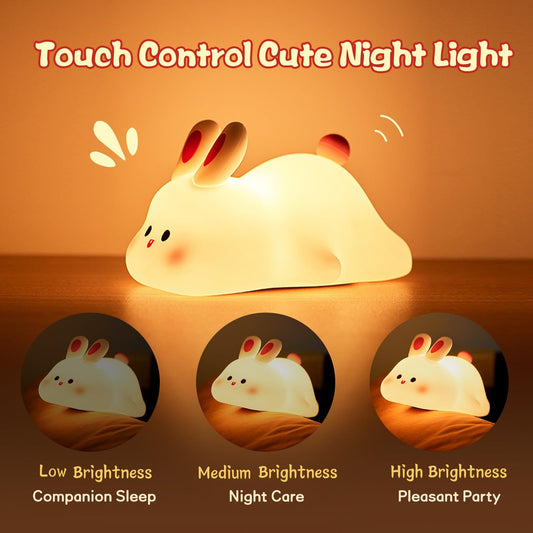 Cute Rabbit LED Night Light – Soft Silicone Touch Sensor Bedside Lamp