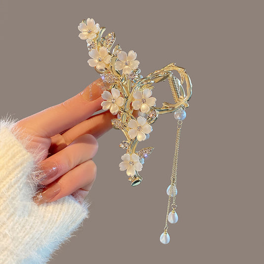 Luxury Pearl Orchid Hair Clip – Decorative Tassel Hairpin for Women